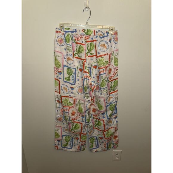 Cynthia Rowley Womens 100% Linen White Pants Pattern Wide Leg Euro Summer Large - Picture 4 of 4